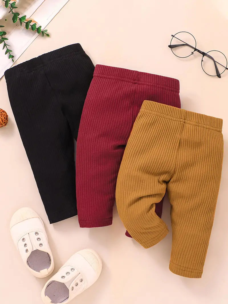3tlg. Set aus einfarbigen, gerippten Baumwoll-Leggings für Baby Mädchen