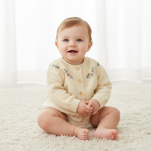 Baby Mädchen Baumwollgarn-Strickjacke mit Stickerei (0-3J)