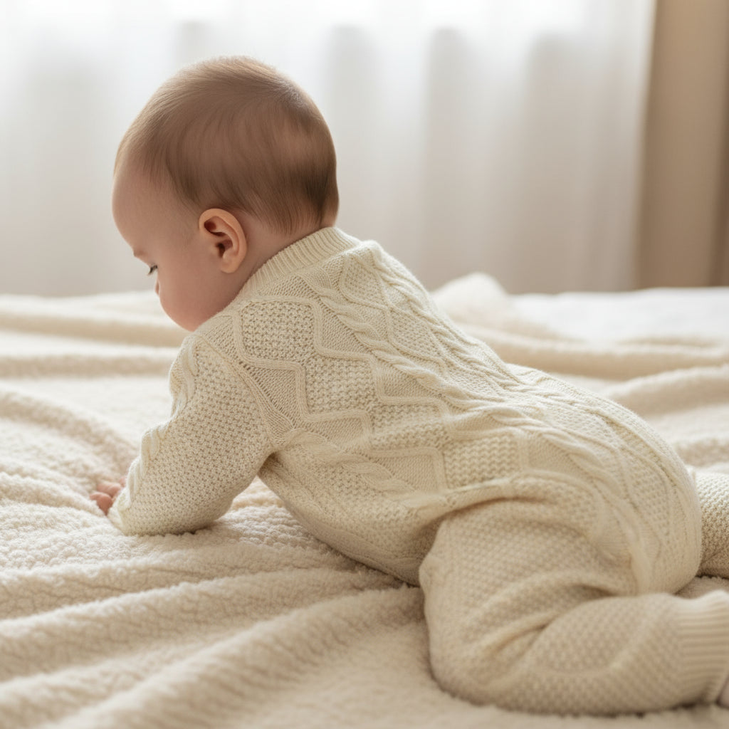 Baumwollgestrickter Langarm Babystrampler 100% Baumwolle
