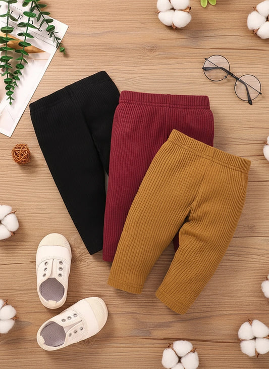 3tlg. Set aus einfarbigen, gerippten Baumwoll-Leggings für Baby Mädchen