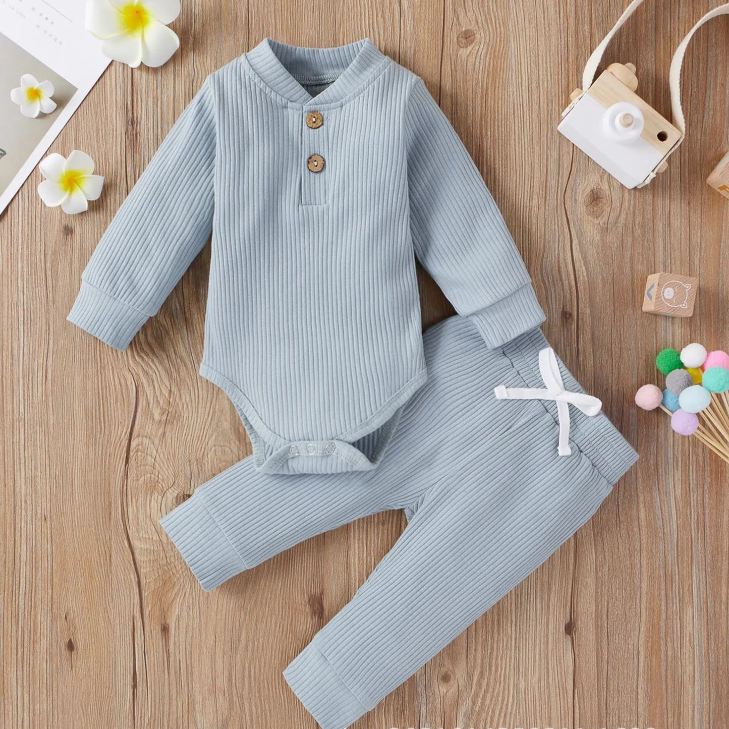 Baumwolle Langarm Baby Strampler und Hosen Set
