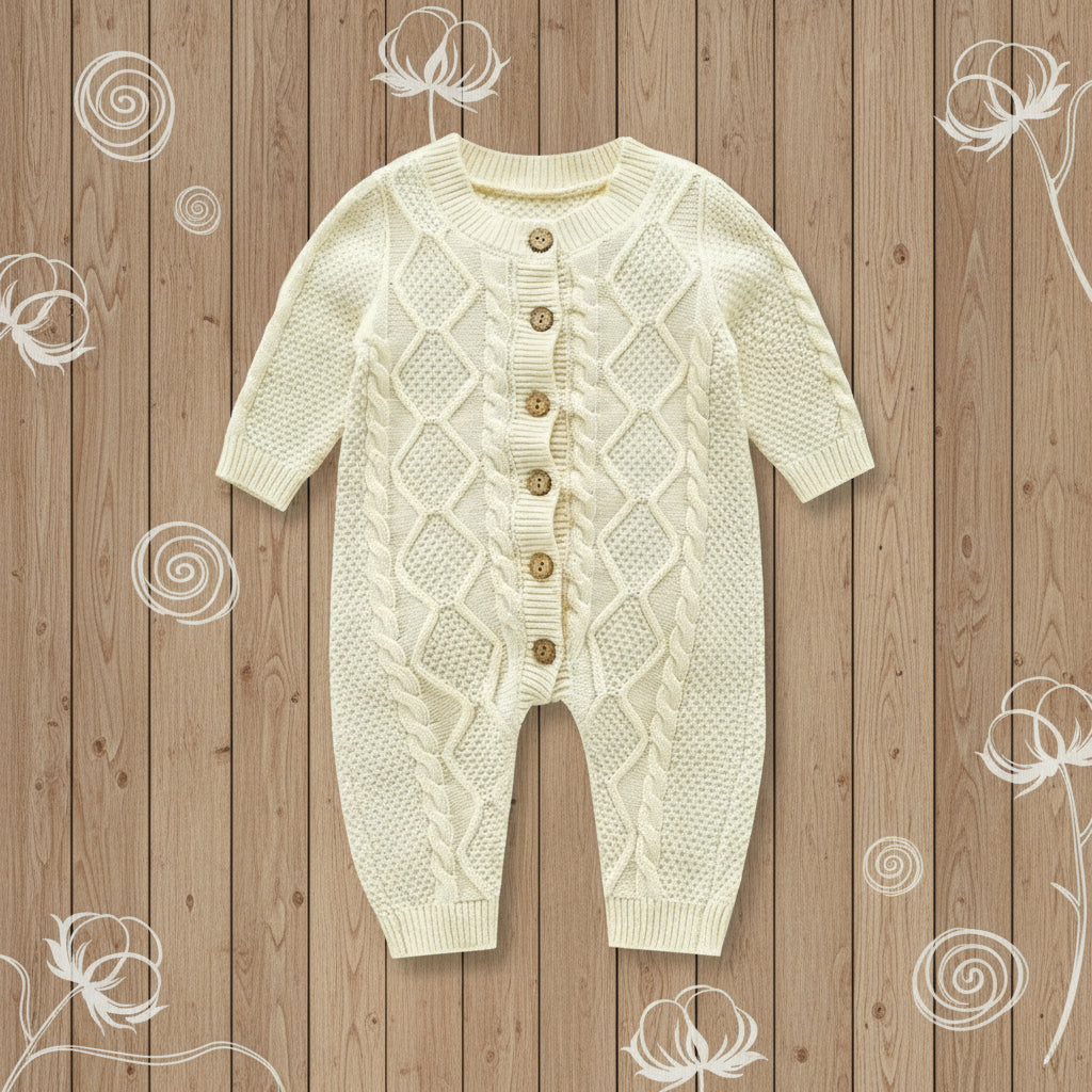 Baumwollgestrickter Langarm Babystrampler 100% Baumwolle