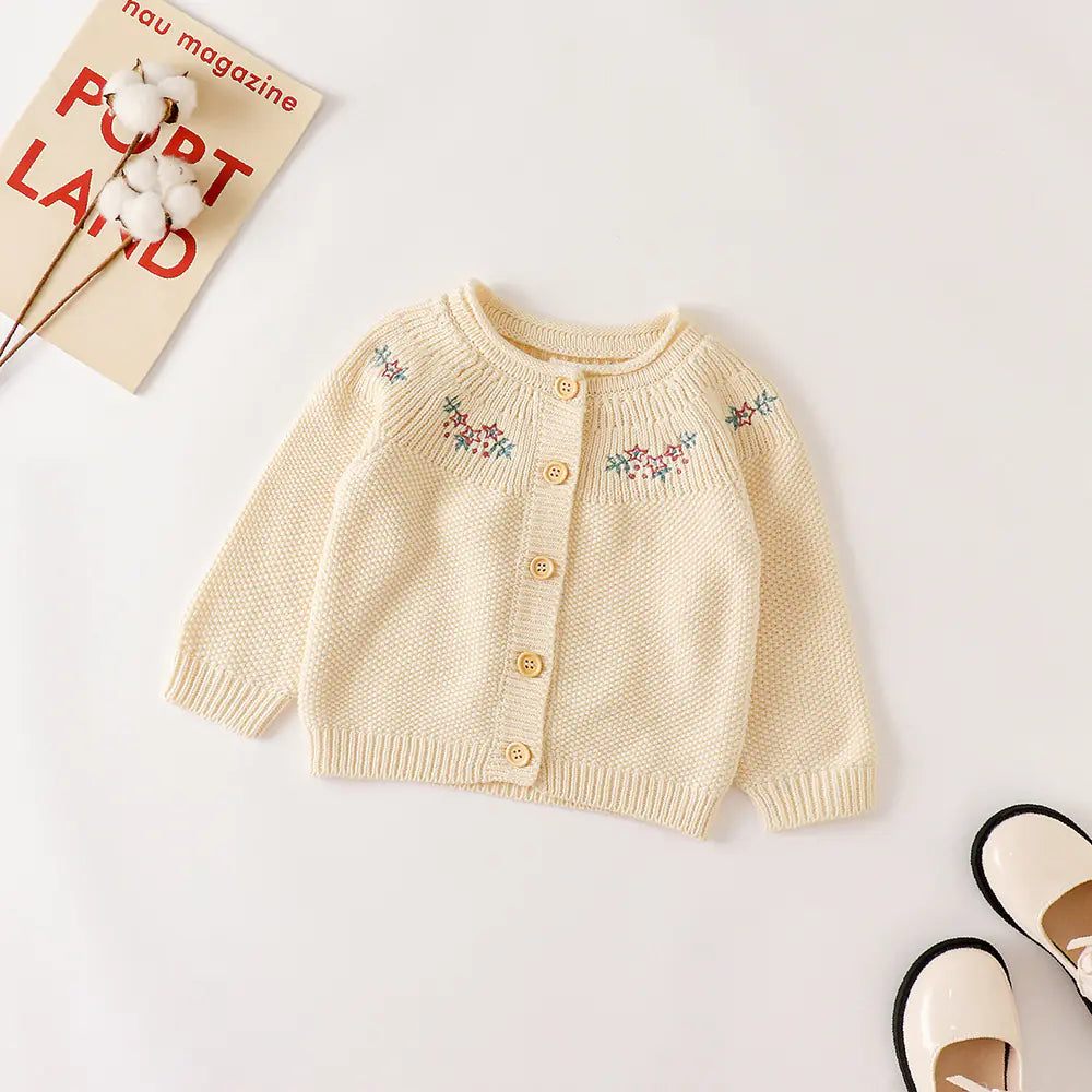 Baby Mädchen Baumwollgarn-Strickjacke mit Stickerei (0-3J)