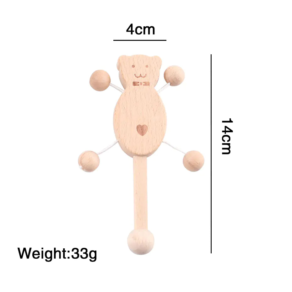 Holz Babyrassel mit Buchenholzgriff, sicher zum Kauen