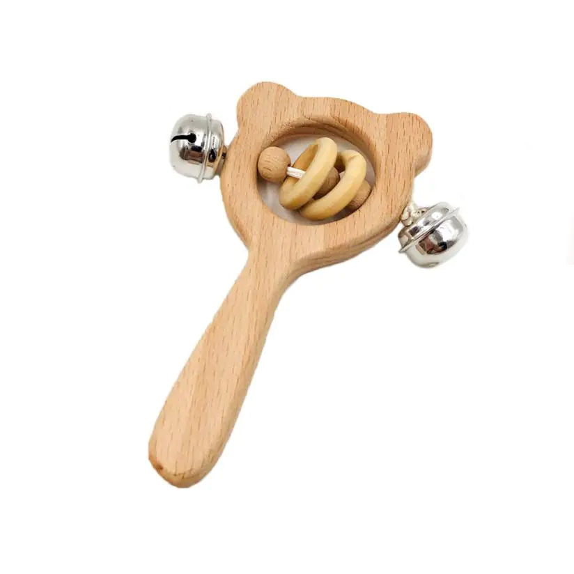 Holz Babyrassel mit Buchenholzgriff, sicher zum Kauen