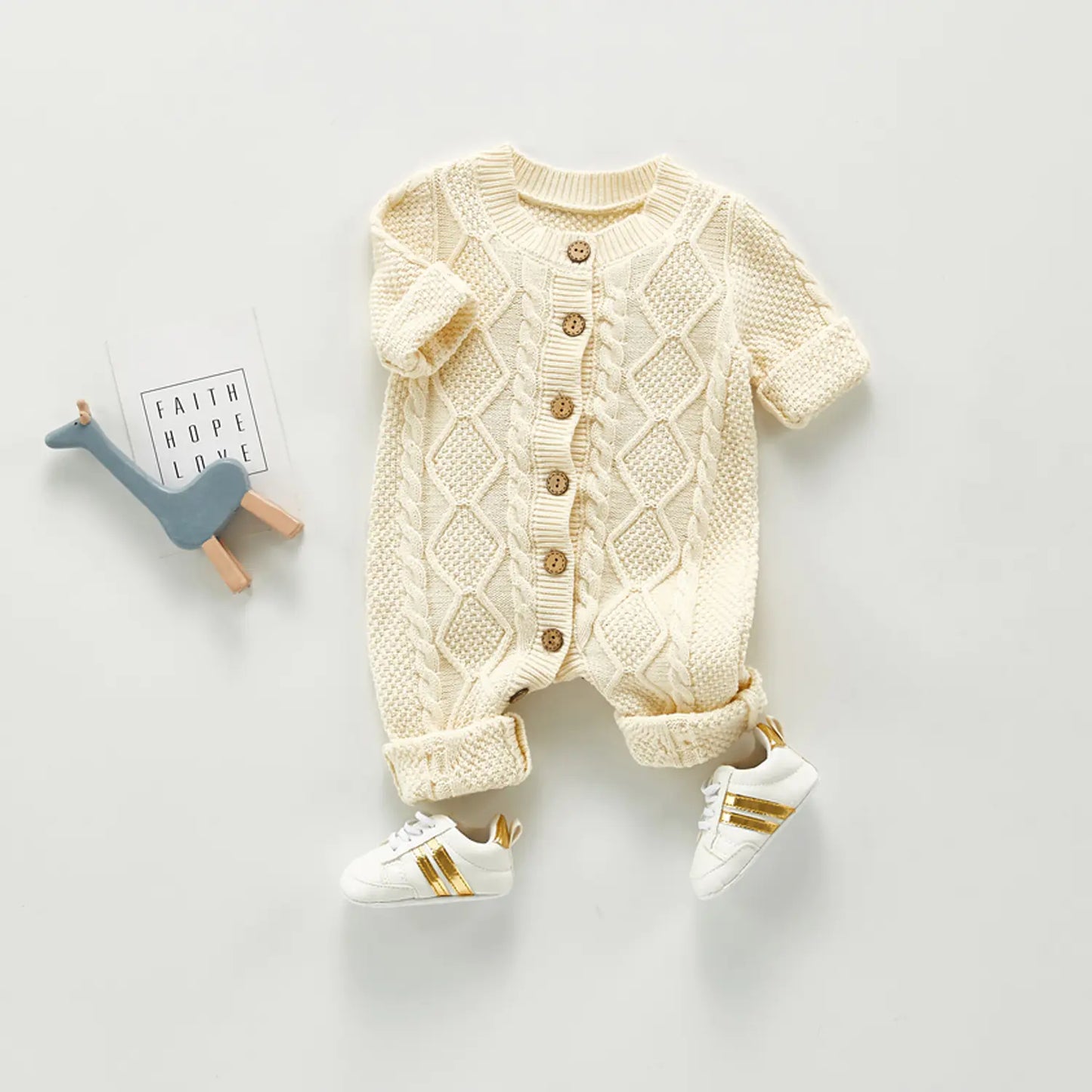 Baumwollgestrickter Langarm Babystrampler 100% Baumwolle