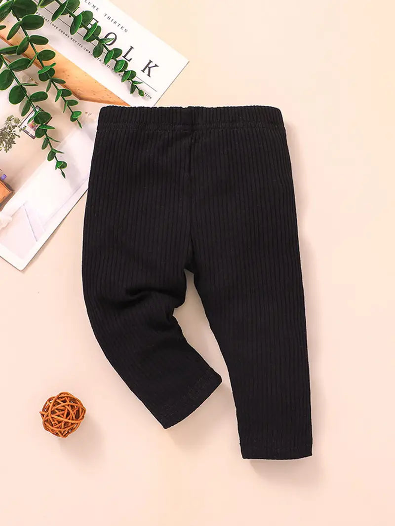 3tlg. Set aus einfarbigen, gerippten Baumwoll-Leggings für Baby Mädchen