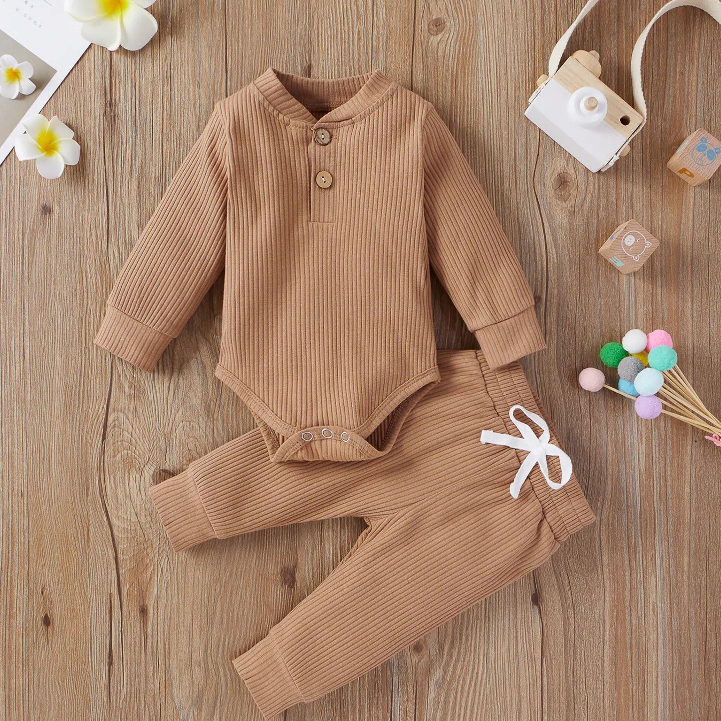 Baumwolle Langarm Baby Strampler und Hosen Set