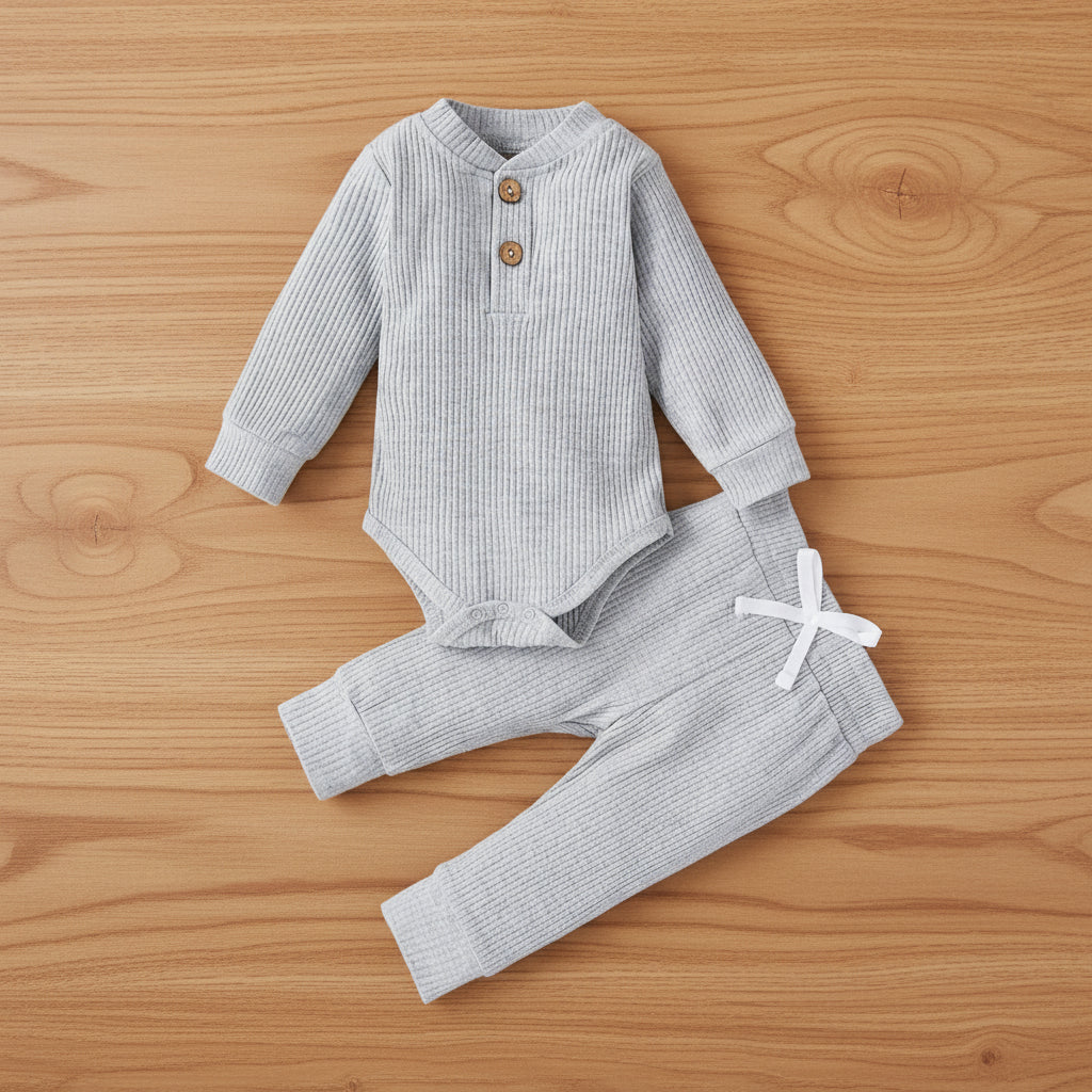 Baumwolle Langarm Baby Strampler und Hosen Set