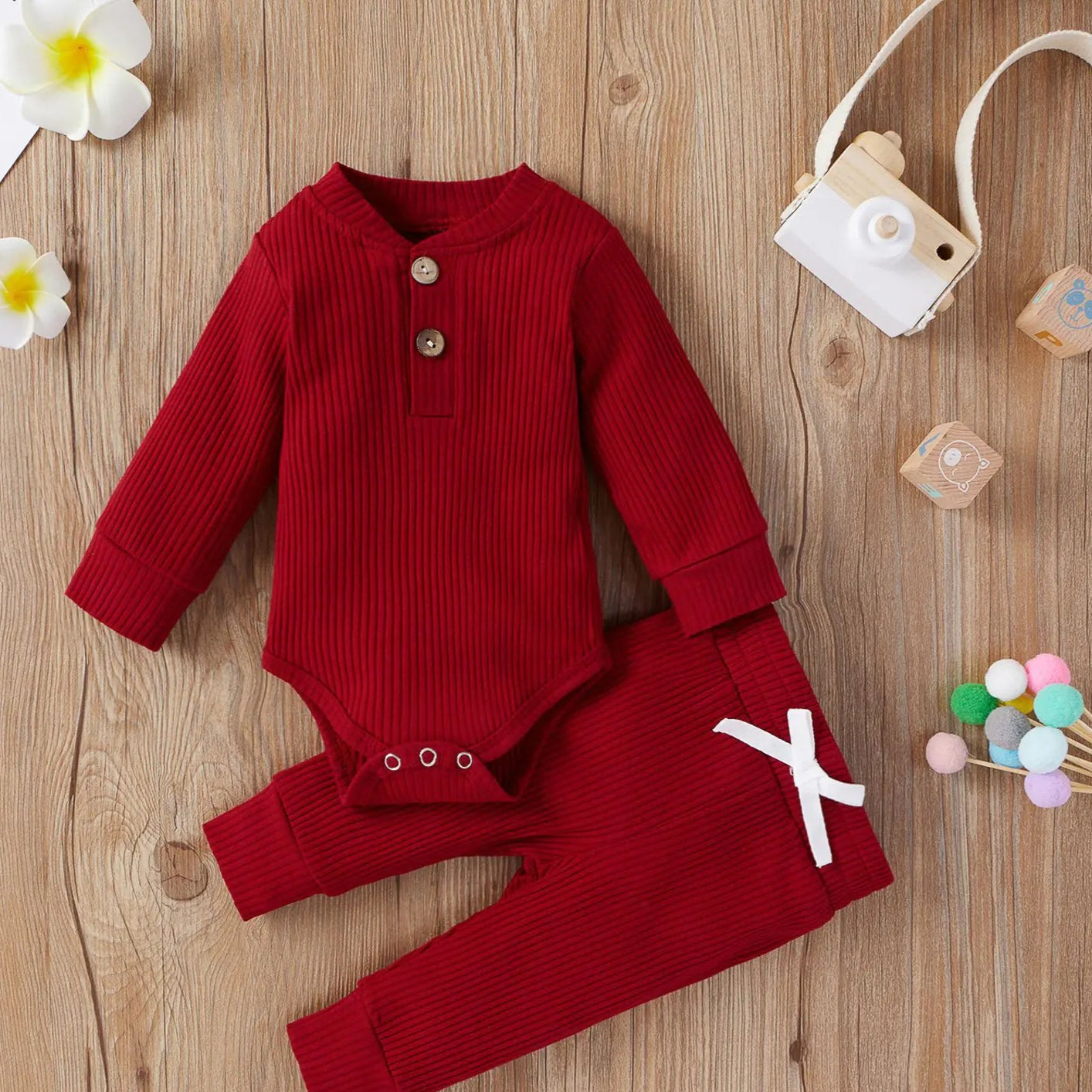 Baumwolle Langarm Baby Strampler und Hosen Set