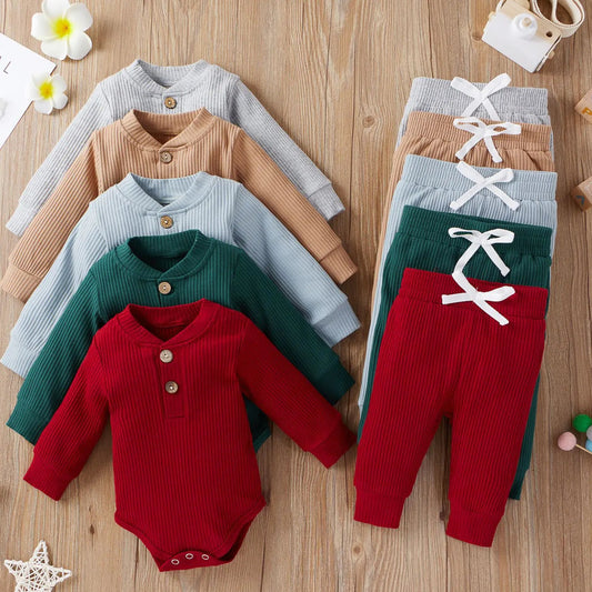 Baumwolle Langarm Baby Strampler und Hosen Set